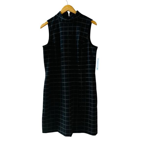 Apt 9 Windowpane Sleeveless High Neck Sheath Dress Size L Large NWT Black - Picture 2 of 7